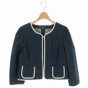 ノーカラージャケット デニム ビジューボタン 40 紺 ネイビー