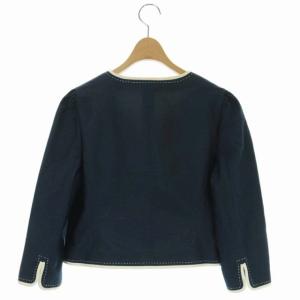 M'S GRACY ノーカラージャケット デニム ビジューボタン 40 紺 ネイビー