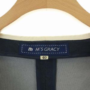 M'S GRACY ノーカラージャケット デニム ビジューボタン 40 紺 ネイビー