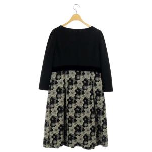 M'S GRACY リボン花柄ドッキングワンピース 42 黒