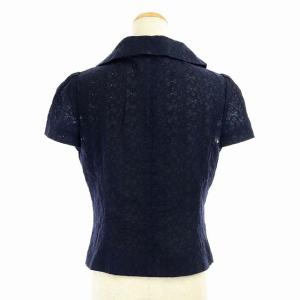 M'S GRACY セットアップ ジャケット カメリアボタン スカート ひざ丈 フレア 花柄レース ネイビー