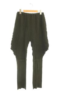 シワ加工 切替 リブパンツ イージー カーキ