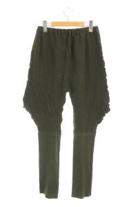 me ISSEY MIYAKE シワ加工 切替 リブパンツ イージー カーキ