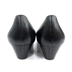 Salvatore Ferragamo ヴァラ パンプス リボン ラウンドトゥ チャンキーヒール レザー 牛革 イタリア製 6.5 24.0cm ゴールド色 黒 ブラック