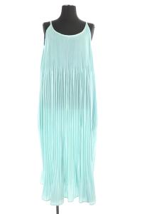 プリーツノースリーブワンピース ロング 水色