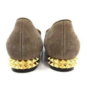 FENDI シューズ スリッポン スタッズヒール スクエアトゥ スエード 無地 24.0cm ブラウン