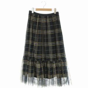 20AW チェック刺繍チュールロングスカート ブラック