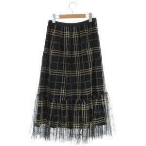 Grace Class 20AW チェック刺繍チュールロングスカート ブラック