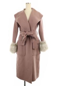 20AW ショールカラーリバーコート アウター ロング フェイクファー リボンベルト付き 34 ピンク
