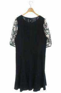 TO BE CHIC 20SS 袖花柄ワンピース ロング 七分袖 裾フレア インナー付き 46 黒 ブラック