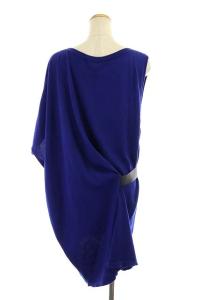 HERMES アシンメトリー ニット切替 ワンピース 青