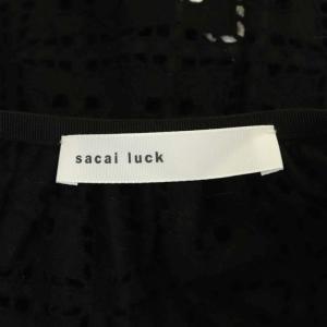 sacai luck カットワークレース切替ニットカーディガン 長袖 ミドル丈 2 黒 ブラック