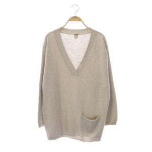 21SS ウールコットンVネックニット セーター 長袖 プルオーバー F ベージュ