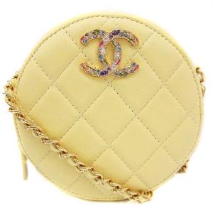 CHANEL 21SS ラムスキンチェーンショルダーバッグ ココマーク ビジュー イエロー AP1944 B04833