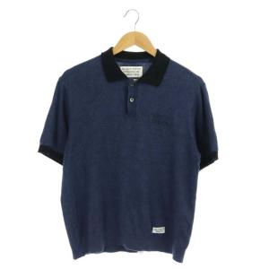 KNIT POLO SHIRT ポロシャツ 半袖 ニット M ネイビー ブラック