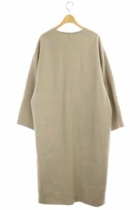 ebure super120's ダブルビーバー ノーカラーロングコート 背抜き 38 グレージュ