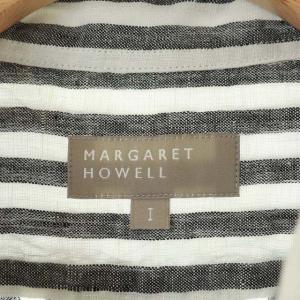 MARGARET HOWELL 半袖シャツ ストライプ リネン 1 ブラック ホワイト