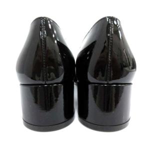 Salvatore Ferragamo ヴァラリボン パンプス エナメル ゴールド金具 ラウンドトゥ チャンキーヒール 6 23.5cm 黒 ブラック