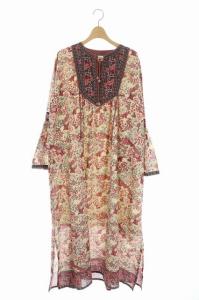 花柄マキシワンピース ロング 長袖 XS アイボリー ワイン