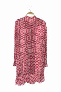 TORY BURCH 花柄シルクロングブラウス シャツ チュニック バンドカラー 長袖 2 赤 白 レッド ホワイト