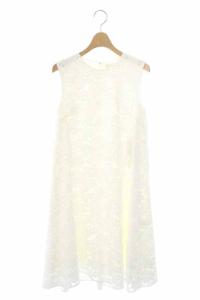 20SS ビッグフラワーレースワンピース ノースリーブ ミモレ丈 フレア 36 白 ホワイト