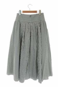 LANVIN コレクション ストライプフレアロングスカート 40 ブラック