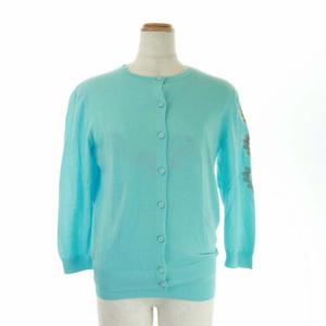 LANVIN コレクション アンサンブルニット 2点セット カーディガン カットソー ノースリーブ 刺繍 38 青 ブルー