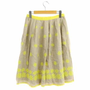 LANVIN COLLECTION フラワー刺繍リネンスカート ベージュ