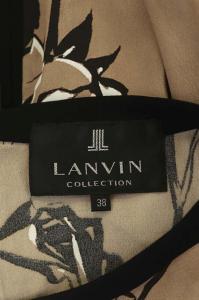 LANVIN COLLECTION ローズ柄ワンピース 長袖 ワイドストレート 膝丈 サイドスリット ボートネック 38 ライトブラウン