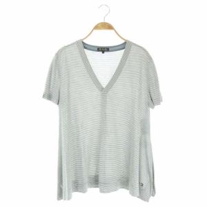 シルクボーダーTシャツ 半袖 Vネック L 紺 ネイビー アイボリー