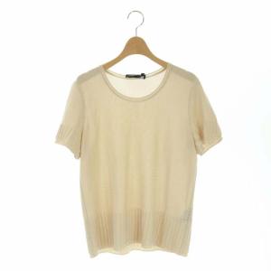 パンチングデザイン半袖ニット セーター カットソー L ベージュ