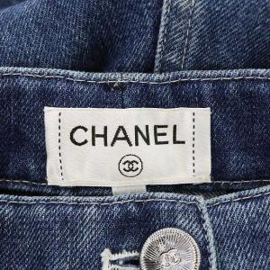CHANEL タックテーパードデニムパンツ 38 ブルー P64118V60185