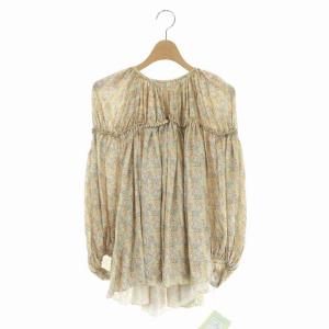 19AW シルクギャザーボリュームブラウス フレア 36 ベージュ