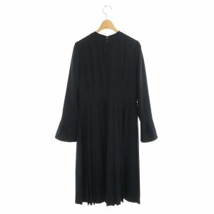 CELFORD プリーツボウタイワンピース ロング 長袖 切替 36 紺 ネイビー