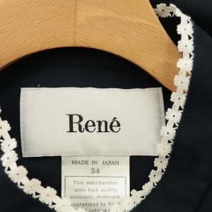 René 21SS フェイクパールボタン リネンワンピース ノースリーブ 34 ネイビー
