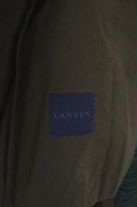 LANVIN 加工ミリタリーモッズコート ロング 薄手 ジップアップ フード 46 カーキ