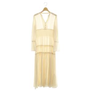 20SS シャーリングプリーツドレス シフォン 38 アイボリー