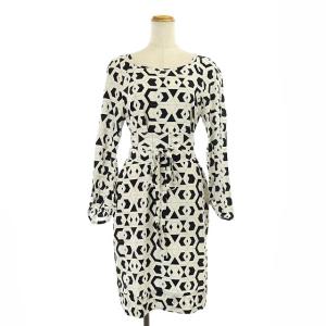 シルク総柄ワンピース ひざ丈 6 ホワイト