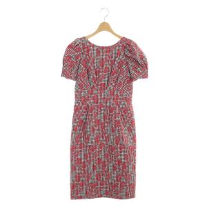 ワンピース ボリュームスリーブ ひざ丈 半袖 36 レッド ホワイト ブラック