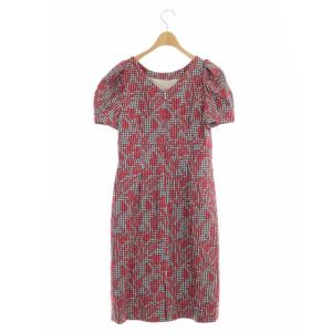 GRACE CONTINENTAL ワンピース ボリュームスリーブ ひざ丈 半袖 36 レッド ホワイト ブラック