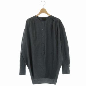 20AW コットンチェックノーカラーシャツ 36 グレー