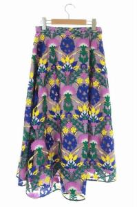 GRACE CONTINENTAL 19AW オットマン刺繍ラップスカート ロング フレア 38 ピンク