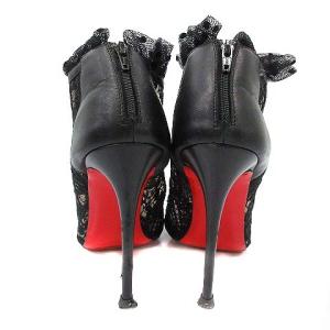 Christian Louboutin ブーティ オープントゥ ピンヒール レース フリル ドット 36.5 ブラック