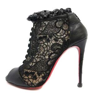 Christian Louboutin ブーティ オープントゥ ピンヒール レース フリル ドット 36.5 ブラック