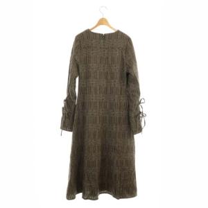 ELIN PLAID CORSET LINE DRESS ウールドレス ワンピース チェック 深Vネック 長袖 ロング 袖リボン 36