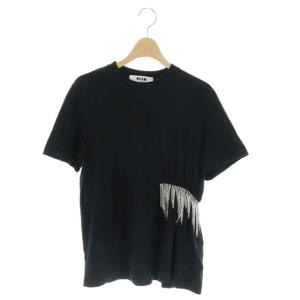 クルーネックビジュー装飾Tシャツ XS ブラック