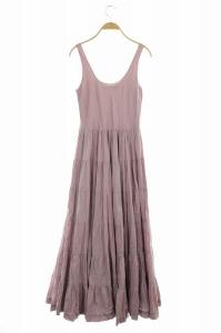 MARIHA ノースリーブギャザーロングワンピース ティアード フレア マキシ ピンク