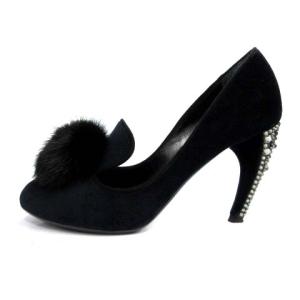 LOUIS VUITTON ファー パンプス ビジュー 35.5 ブラック