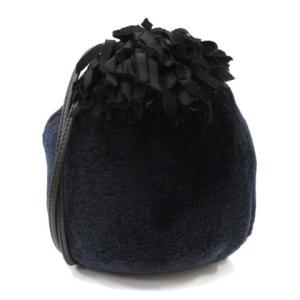 LUDLOW ショルダーバッグ ムートン タッセル 巾着 紺 ネイビー