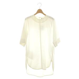ノーカラープルオーバーシャツブラウス 七分袖 ラウンドヘム 36 オフホワイト